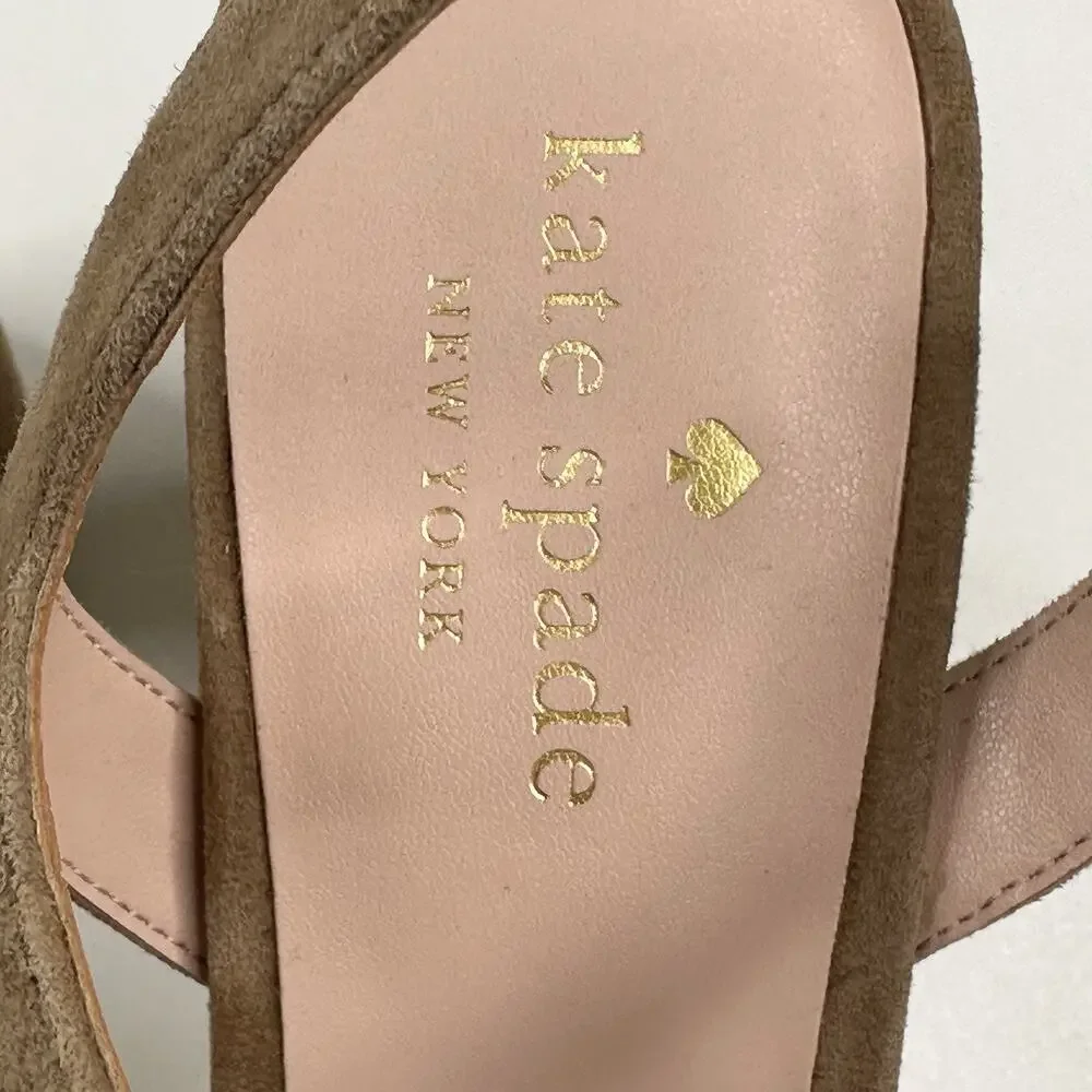 Kate Spade New York Delia Platform Beige Suede Sandals Size 9B New MSRP $228